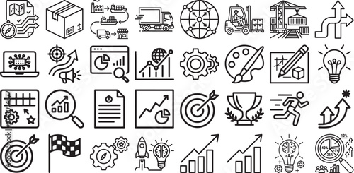 Corporate Growth Line Icon Set
