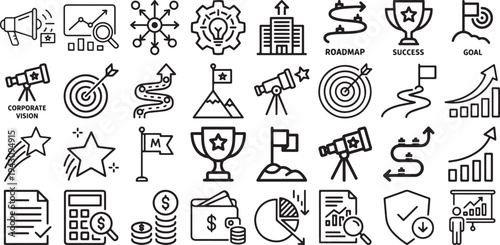 Corporate Vision Strategy and Financial Protection Icons