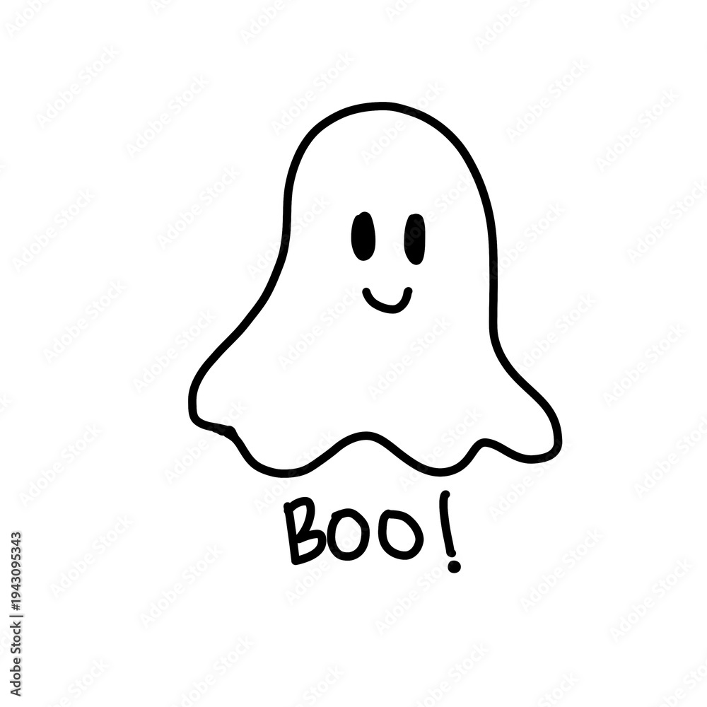 Obraz premium Hand drawn cute ghost with boo text doodle icon