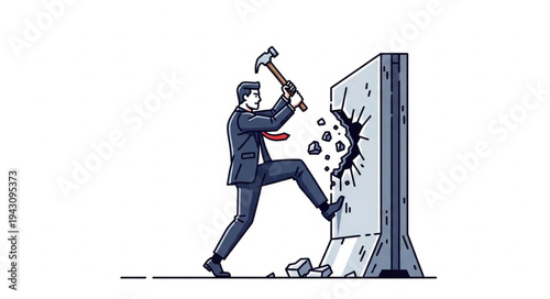 Man Breaking Wall with Hammer.