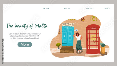 Landing page beauty of Malta, hand drawn vector illustration.