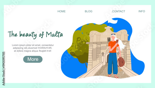 Landing page beauty of Malta, hand drawn vector illustration.