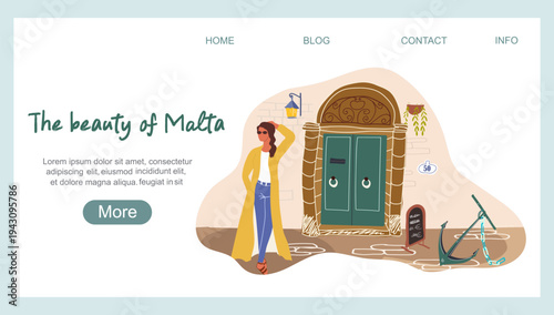 Landing page with Turkish attractions, popular destination. Vector illustration liner hand drawn art.