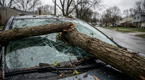 Wallpaper Mural A large, heavy tree branch has fallen and shattered the windshield of a parked car after a severe storm. Torontodigital.ca
