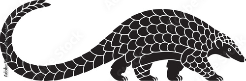 Black Silhouette of a Pangolin on White Background