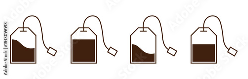 Set of Minimal Tea Bag Icons with Different Tea Levels – Brown Line Vector Illustration