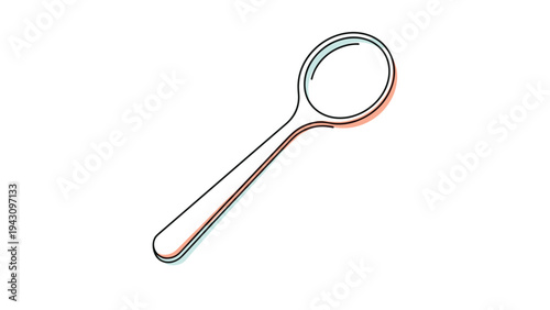 Minimalist outline of a wooden kitchen spoon features a soft peach shadow for a clean and modern culinary or cooking-themed graphic design.