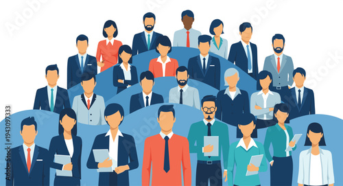 Group of Diverse Business Professionals in Corporate Attire Representing Collaboration and Leadership