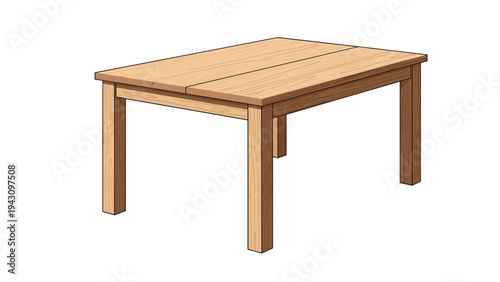 Classic four-legged wooden dining table with a natural grain finish, ideal for interior design concepts or furniture catalogs.