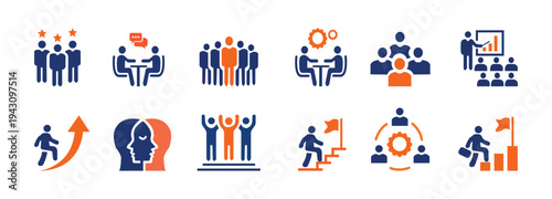 Business Teamwork and Leadership Icon Set, HR Management and Career Growth Vector.
