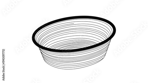 Simple black and white line drawing of an empty oval woven basket, useful for nature, picnic, or storage illustrations.