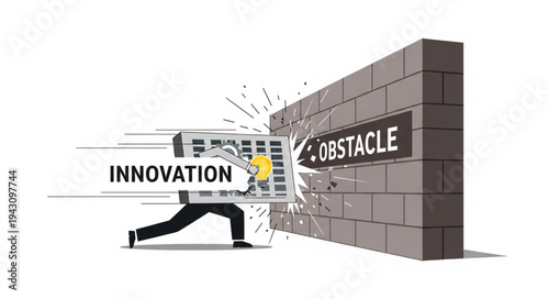 Man Breaking Through Obstacle Wall.