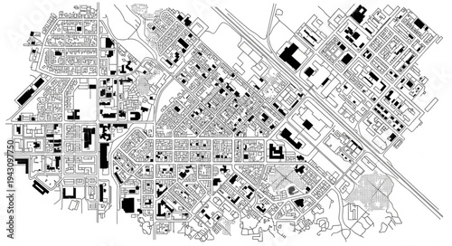 Detailed Black and White City Map Illustration.