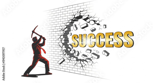 Man Breaking Through to Success.