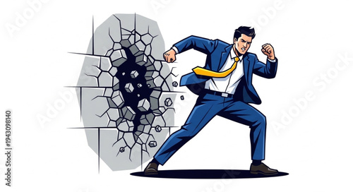 Man Breaking Through Wall Cartoon.