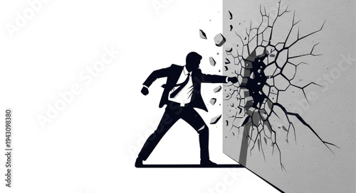 Man Breaking Through Wall Silhouette.