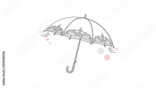 Elegant white umbrella features delicate swirling lace patterns and a curved handle for a sophisticated and classic fashion accessory design.