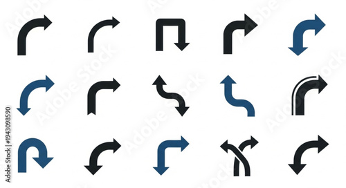 Collection of Directional Arrow Icons for Navigation and Design.