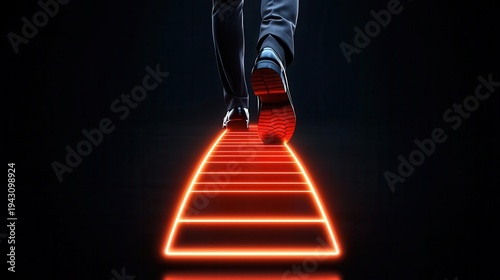 Leadership concept with glowing path forward under leader s footsteps