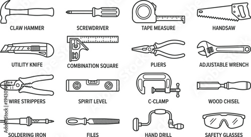 Essential Hand Tools Maker duotone Icon pack Collection eps 10