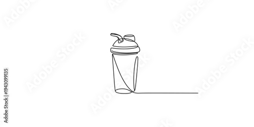 Continuous line drawing of a sports water bottle with a straw single art fitness gym