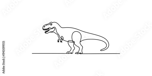 Continuous line drawing of a Tyrannosaurus Rex dinosaur one minimalist art black and white monochrome
