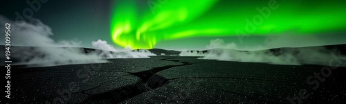 Aurora Borealis Over Volcanic Terrain