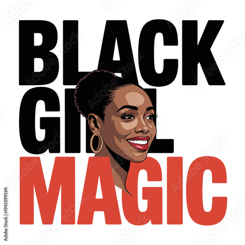Black girl magic illustration with a smiling African American woman