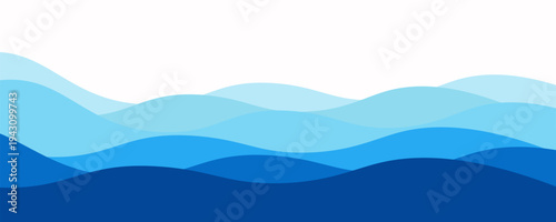 Blue gradient wave layer white background, wavy lines feeling of river, ocean or beach landscape with horizontal sky scene, abstract pattern template for cover, brochure, book, teaching.