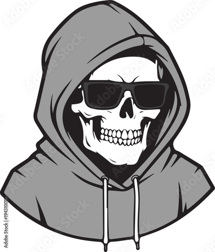 Skull wearing Hoodie and Sunglasses Mascot  Illustration