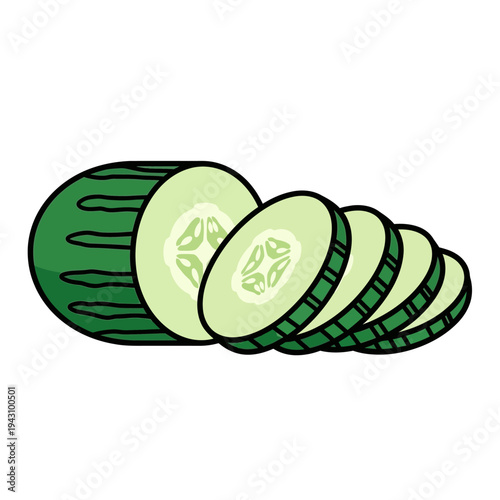 A sliced cucumber showing its internal seeds and flesh, with the remaining portion of the cucumber visible.