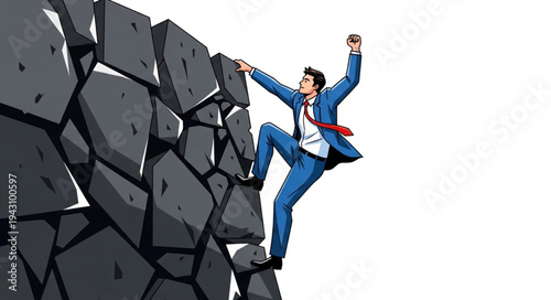 Man Climbing Rock Wall Outdoors.