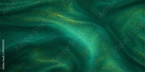 Smooth green silk fabric background with a luxury satin texture featuring soft flowing waves and shiny curves for an elegant textile backdrop design