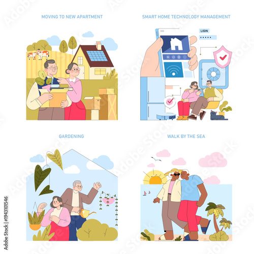 Seniors Moving to New Apartment Vector Illustration