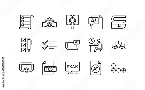 Exam outline icons. Editable vector icon set