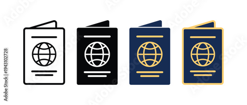 Passport Vector Icon Design Set for Travel and International Identity