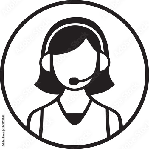 Hand Drawn Female Customer Service Agent Black and White Avatar Illustration in Minimal Line Art Style Design
