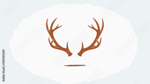 Symmetrical illustration of brown deer antlers on a white background with a decorative frame and a shadow at the bottom.
