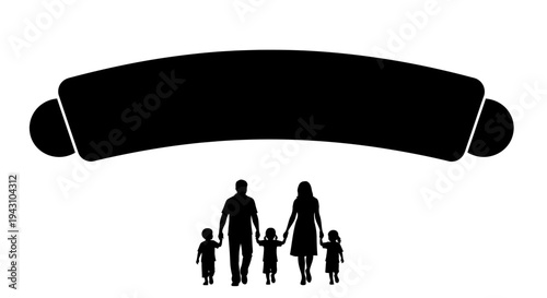 Black silhouette family holding hands.