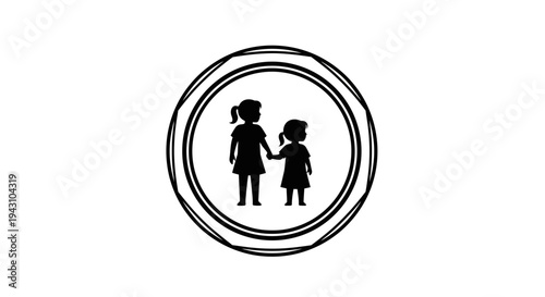 Black silhouette of mother and child.