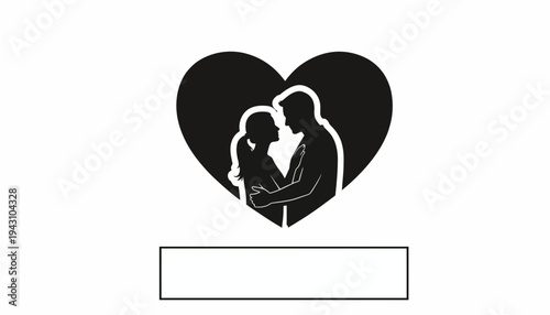 Black silhouette of loving couple hug.
