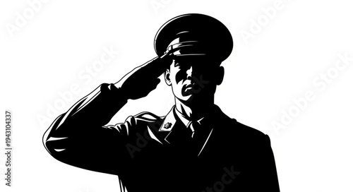 Military Officer Saluting in Uniform.
