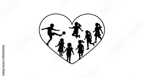 Children Playing Football In Heart Shape.
