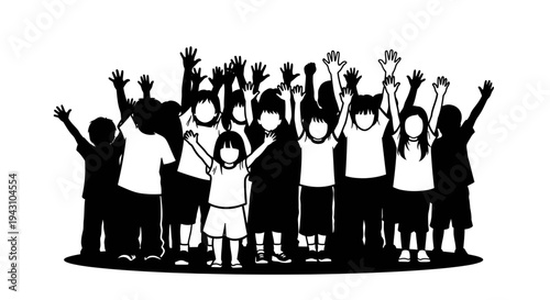 Diverse group of people raising hands 1.