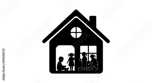 Family Inside a House Silhouette 1.