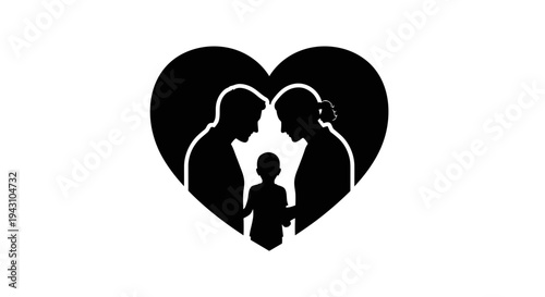 Family love heart silhouette icon.