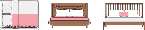 Modern bed types set illustration including top view bed wooden bed frame bedroom furniture sleep comfort flat vector collection