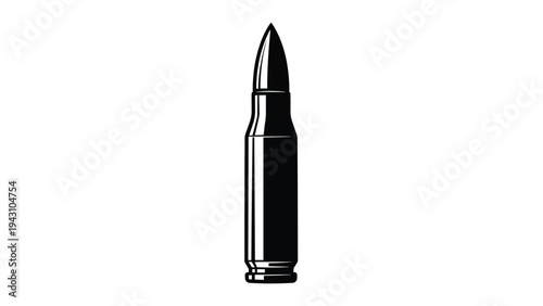 Stylized black and white vector illustration of a high-caliber rifle bullet, shown vertically against a clean white background.