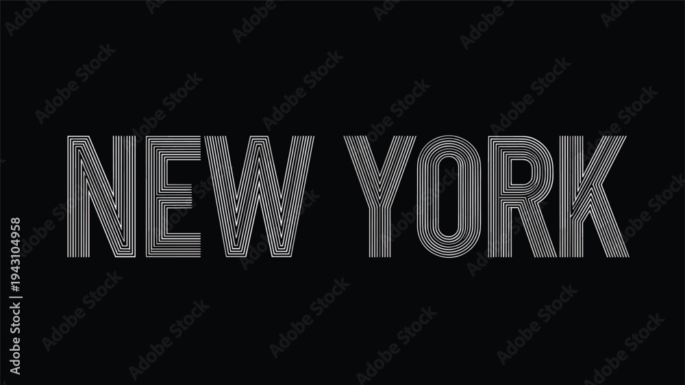 Fototapeta premium Stylized text reading New York in a retro lined font against a solid black background with a cool urban feel.