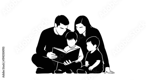 Family Reading Together Indoors.